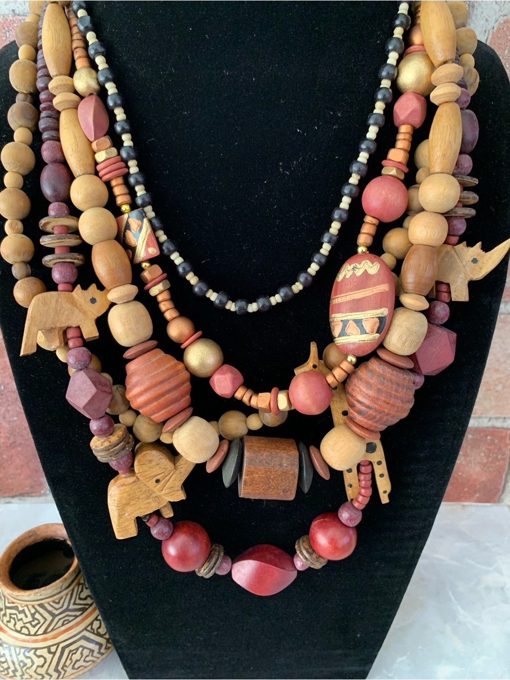 African Wood Beaded Safari Necklace Set of Five (5) - Picture 9 of 9